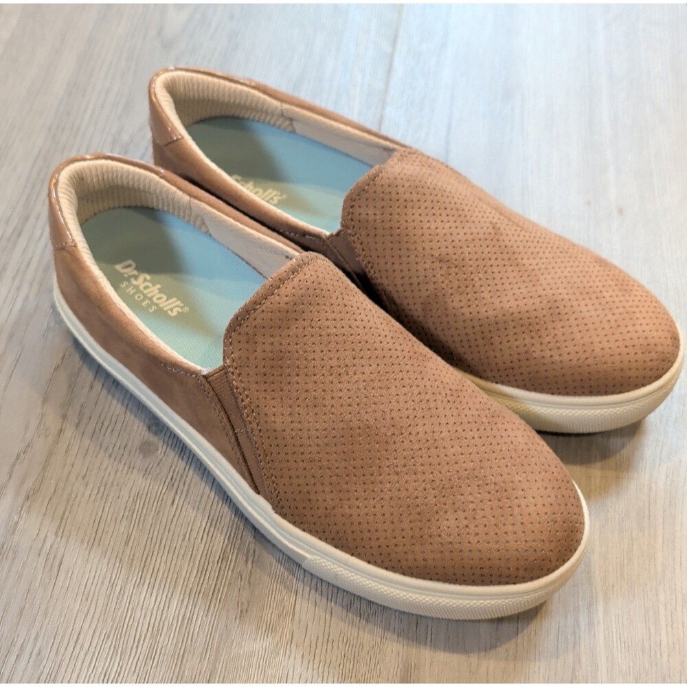 Dr Scholl's Nova Slip-On Sneakers Womens 7M Tan Perforated Suede Platform Shoes